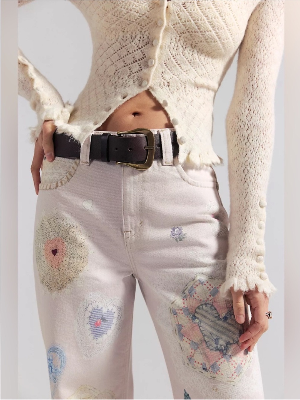 NWT Free People We The Free Tinsley Printed Jeans Illusions Heirloom Ivory - 27 - Picture 5 of 12